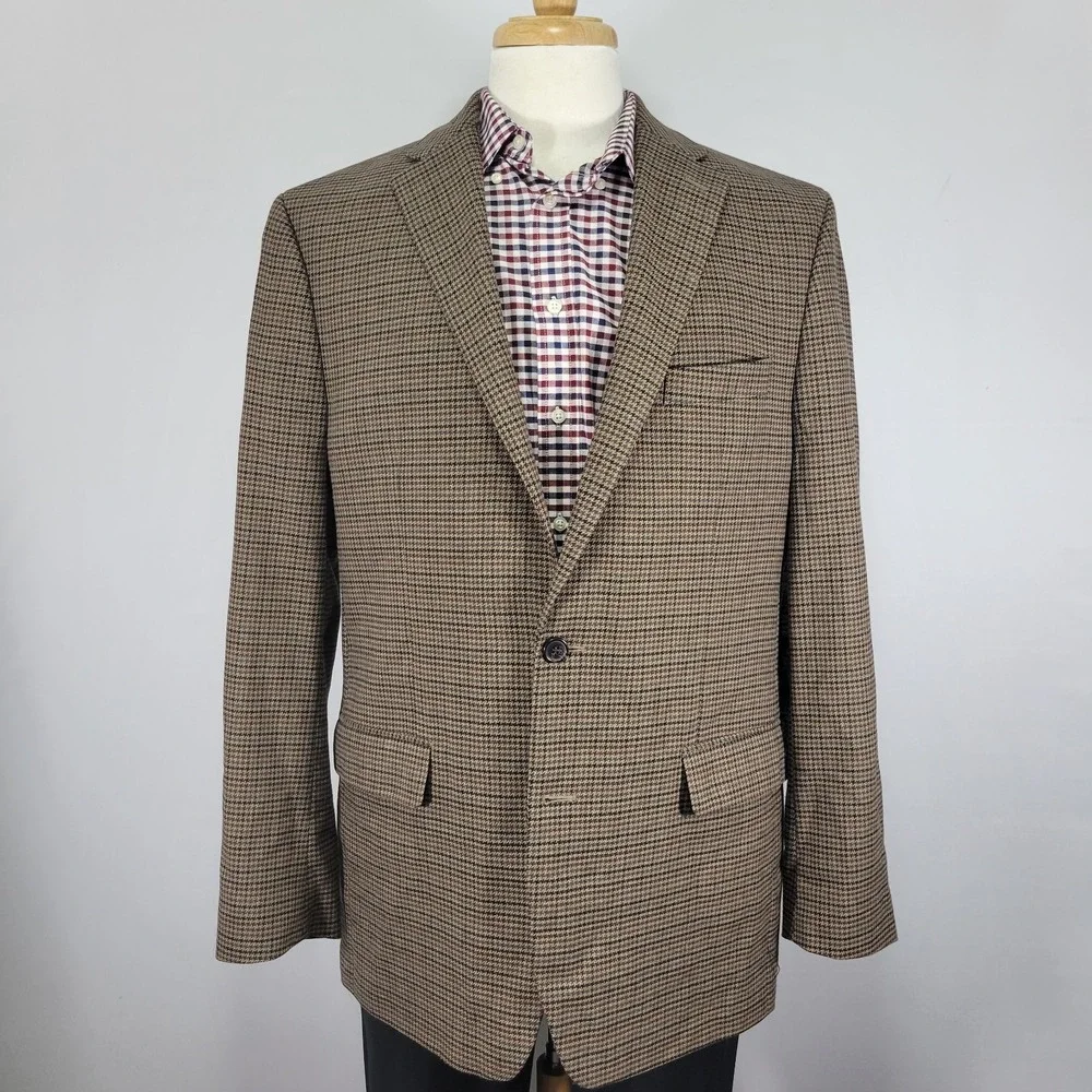 Lauren Ralph Lauren‎ Men's Sport Coat Blazer Two Button Brown Houndstooth